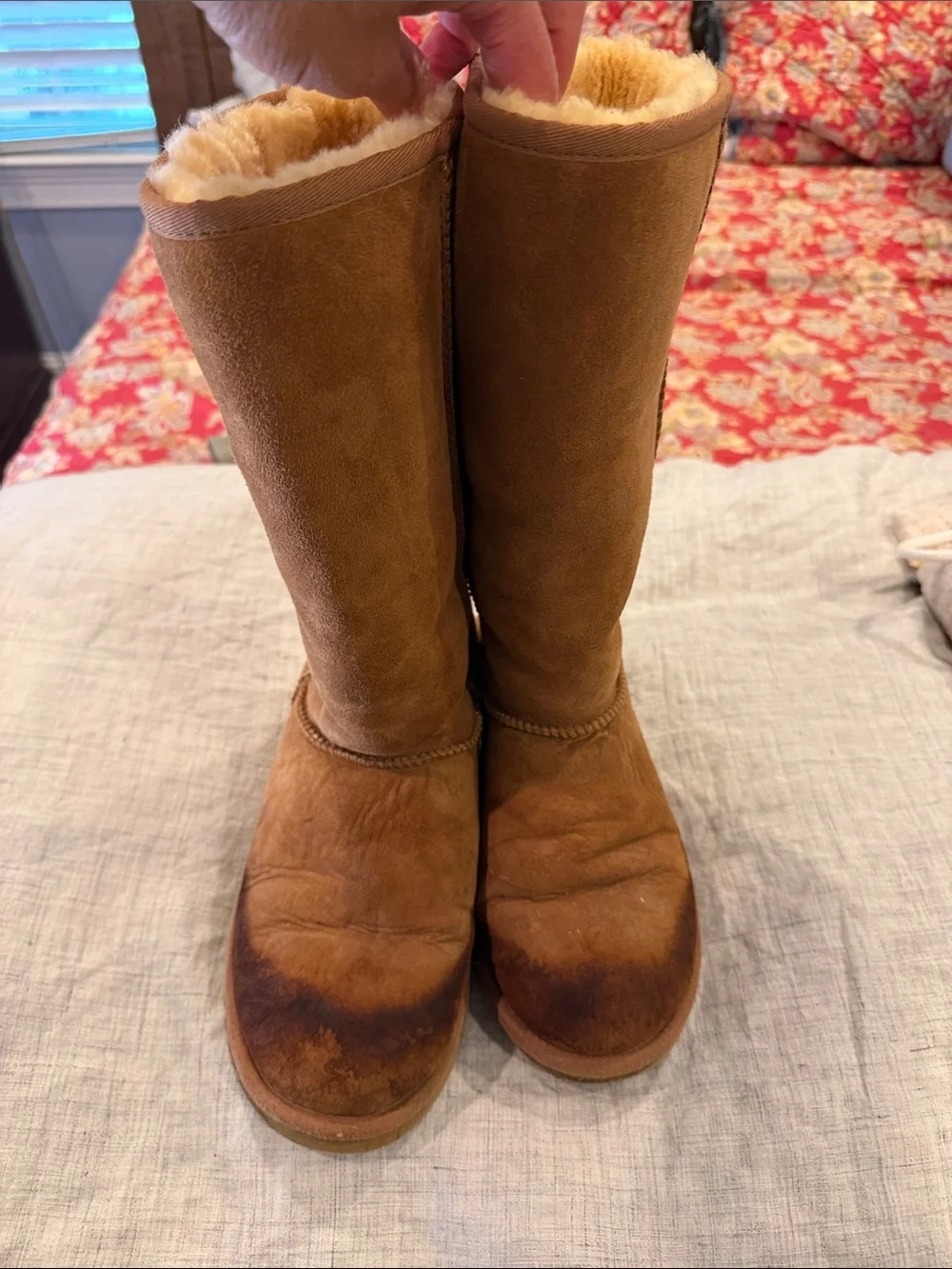 UGG Chestnut Suede Mid-Calf Shearling Boots